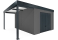 Garden house with Hormann garage door and 1,5m left carport in dark grey